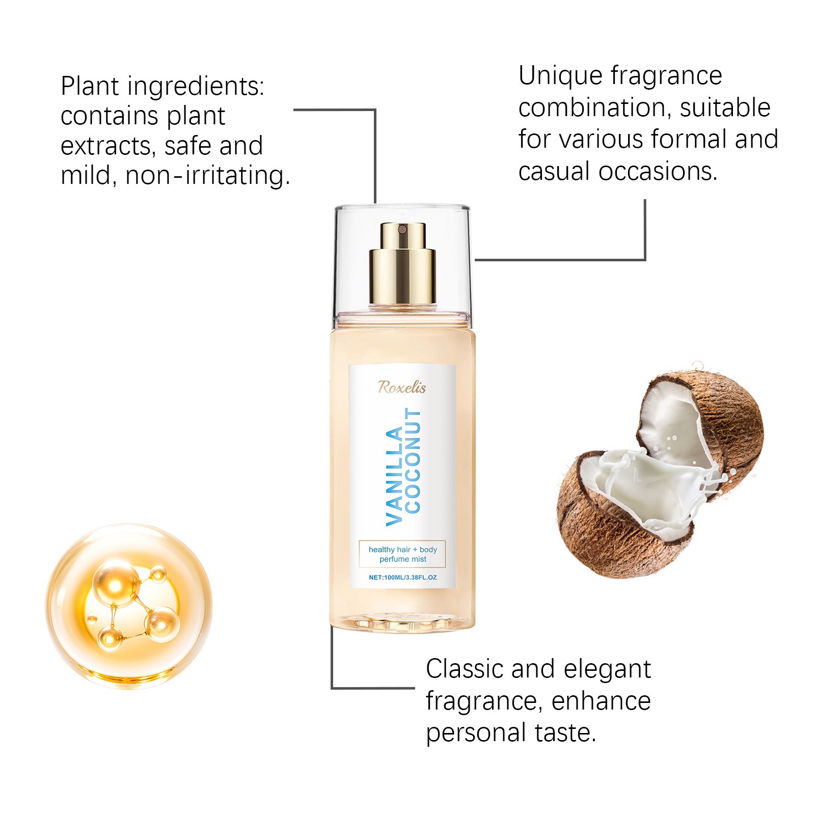 ROXELIS Vanilla Coconut Hair & - Perfume Fragrance Hair Spray review and price